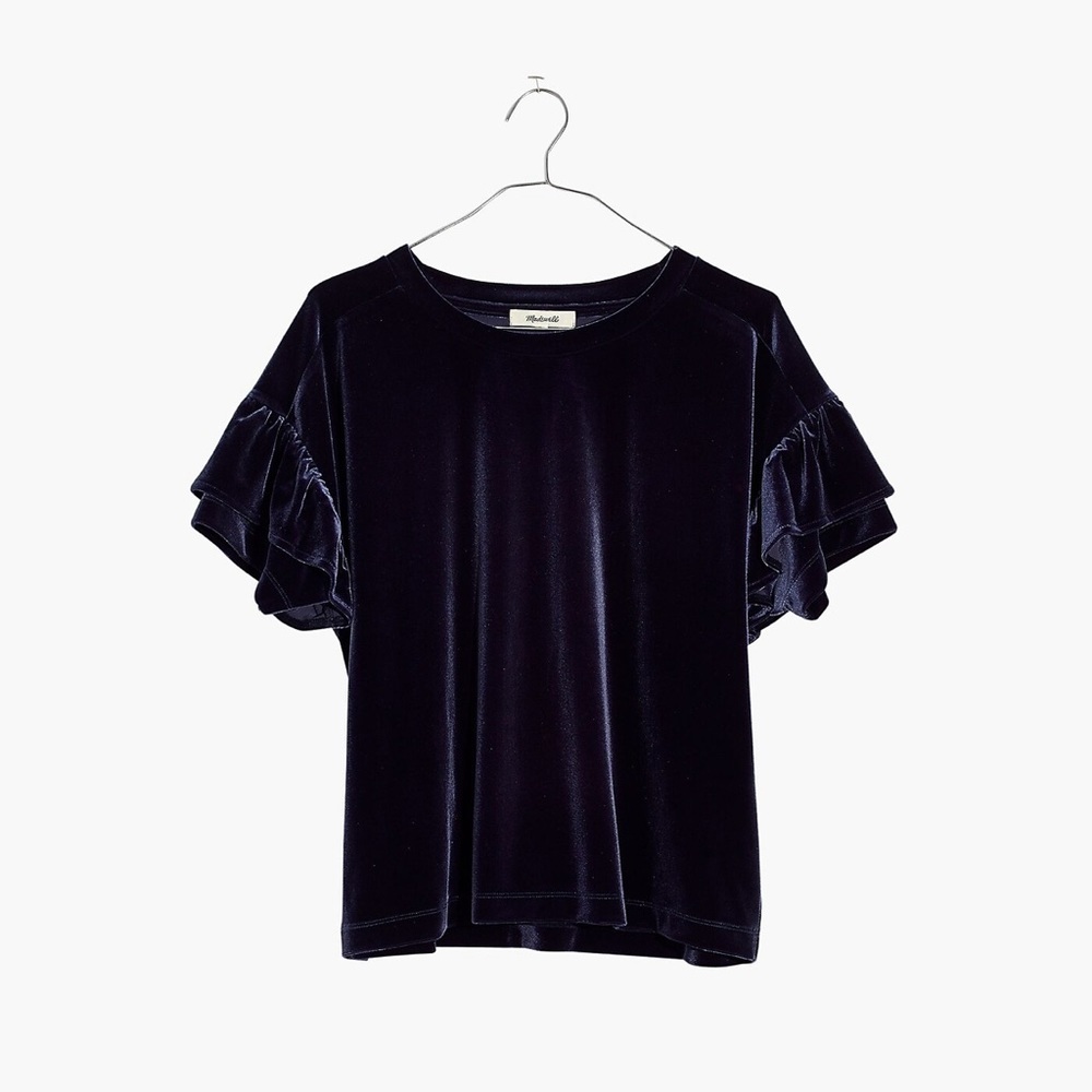 Madewell Velvet Ruffle-Sleeve Tee In Nightfall - Picture 5 of 8